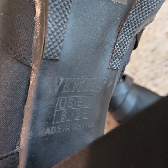 Wet Kiss Black Lycra Heeled Combat Platform Booties w/Straps EUC - Picture 11 of 13